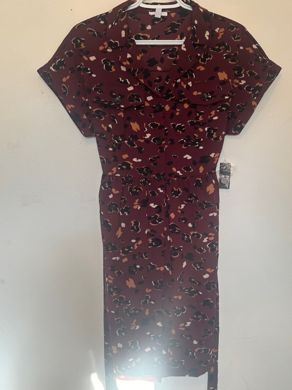 Ardene Burgundy Printed Button-Front Midi Dress